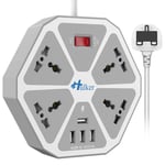 Extension Lead with USB HULKER Power Strip 4 way Universal Socket 4 USB Surge Protector Extension Lead Universal Power Socket 2M Bold Extension cord Gray