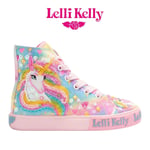 Lelli Kelly Unicorn Baseball Boots Rainbow Pink Girls Trainer Shoe Hi Top LK4150