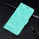 Scratch Resistant Genuine Leather Case Lace Flower Embossing Pattern Horizontal Flip Leather Case With Holder and Photo Frame, for IPhone 11 (Color : Green)