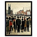 1940 Mid Century Industrial Northern Crowds In Street Cityscape Art Print Framed Poster Wall Decor 12x16 inch