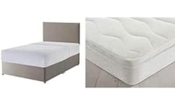 Silentnight Non Storage Divan | Sandstone | King with Miracoil Cushion Top Mattress | Medium Firm | King