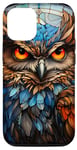 Coque pour iPhone 14 Pro Vitrail bleu nuit oiseau gardien zoo animal art