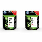 2x Original HP 304 Black & Colour Ink Cartridges For DeskJet 3760 Inkjet Printer