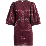 Sequins Puff Sleeve Mini Dress - Plum