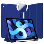 VAGHVEO Case for for iPad Air 5th/4th Generation 10.9 Cover with Pencil Holder, iPad Air 5 2022 / Air 4 2020 PU Leather Cases [Auto Wake/Sleep], Flexible Protective Soft TPU Back Cover Shell, Navy Blue