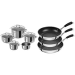 ZWILLING Set de 5 Casseroles, 4 Couvercles, Adapté à la Chaleur à Induction, Acier Inoxydable, série Quadro & set de 3 poêles avec revêtement antiadhésif 4 couches, Inox 18/10, 20 cm + 24 cm + 28 cm