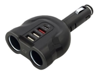 Qoltec - Bilstrømsadapter - 52 Watt - 3.1 A - PD, QC 3.0 (USB, 2 x USB, 24 pin USB-C, 2 x automobil-cigarettænder) - sort