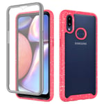 Full Body Shockproof Rugged Hard Armour Phone Case Cover With Built in Screen Protector For Samsung Galaxy A10S (Pink with White Dot)