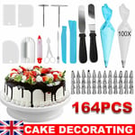 164pcs Cake Decorating Turntable Set Tool Spatula Rotating Stand Nozzles Kit Uk
