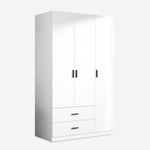 Armoire chambre à coucher penderie 3 portes 2 tiroirs blanc Endus