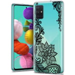Pnakqil Samsung Galaxy A71 4G Case, Clear Transparent with Pattern Cute Silicone Shockproof Soft Gel TPU Ultra Thin Rubber Bumper Protective Back Phone Case Cover for Samsung A71 4G, Black Flower
