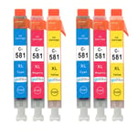 6 C/M/Y Printer Ink Cartridges to replace Canon CLI-581 XL non-OEM/Compatible