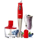 3-in-1 Hand Blender Mixer Chopper Food Processor Stainless Steel Blade Red