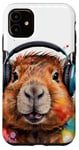iPhone 11 Capybara Headphones Capy Colorful Animal Art Print Graphic Case