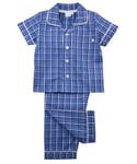 Mini Vanilla Boys' Blue Check Summer Traditional Cotton Pyjamas - Size 5-6Y