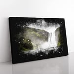 Big Box Art Waterfall in Selfoss Iceland Paint Splash Canvas Wall Art Print Ready to Hang Picture, 76 x 50 cm (30 x 20 Inch), White, Grey, Olive, Green, Olive, Green, Olive, Green