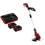 Einhell 4512112 Original 18V 2x 4.0Ah Starter Kit & GC-CT 18 Li Power X-Change 18V Cordless Strimmer | Battery Powered Garden Grass And Weed Cutter/Edger, Includes 20 x Blades Red/Black