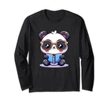 Adorable Book Lover Panda With Reading Glasses Cute Long Sleeve T-Shirt