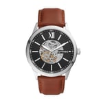 Fossil Outlet Men 48mm Flynn Automatic Brown Leather Watch