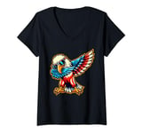 Womens 4th Of July Dabbing Bald Eagle Patriotic American Flag V-Neck T-Shirt