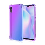 HAOTIAN Case for Xiaomi Redmi 9AT / Redmi 9A Case, Gradient Color Ultra-Slim Crystal Clear Anti Smudge Silicone Soft Shockproof TPU + Reinforced Corners Protection Phone Cover (Purple/Blue)