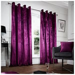 GC GAVENO CAVAILIA Crushed Velvet Curtains For Bedroom, Thermal Insulated Door Curtains, Eyelet Panels, Aubergine, 90x90
