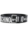 Moschino Mens  All-Over Logo Leather Belt Black 50-95 New RRP £200