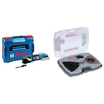 Bosch Professional 18V System GOP 18V-28 Cordless Multi Cutter (incl. 1x Plunge Saw Blade, excl Batteries and Charger, in L-BOXX 136) + 6-Piece Starlock Sanding Set (Sanding Sheet for Wood & Mortar)