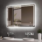 Hausbath Led Bathroom Vanity Mirror - Thin Bathroom Wall Mounted Makeup Mirror with LED Lights, Touch Switch, Demister Pad Waterproof IP44 80x60cm(800 x 600 x 45 mm)