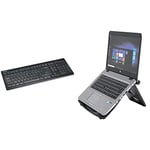 Kensington Wireless Keyboard - AdvanceFit Slim Full Size USB Keyboard - Black (K72344UK) & Easy Riser Portable Ergonomic Laptop Cooling Stand (12"-17") - Grey (60112)