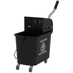 Städvagn, mobil hink, städhink, 20 liter, torkvagn med press, 2 kammare, svart