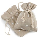 Mopec A602 Lot de 12 sacs en tissu Beige avec cœurs blancs 10 x 13 cm