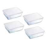 Pyrex Batch Cooking Cook and Freeze Food Storage Glass Containers Set Of 4 1.5 Ltr, Single-coloured