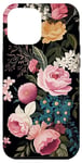 Coque pour iPhone 13 Pro Max Modèle de fleur de rose et de dahlia vintage