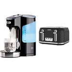 Breville HotCup Hot Water Dispenser with 3 KW Fast Boil and Variable Dispense, 2.0 Litre, Gloss Black [VKJ318] & Curve 4-Slice Toaster with High Lift and Wide Slots | Black & Chrome [VTT786]