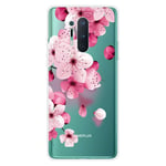 OnePlus 8 Pro Fleksibelt Plast Deksel m. Trykk - Gjennomsiktig / Rosa Blomster