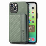 iPhone 14 Carbon Fiber Texture Cover med kortholder - Grønn