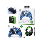 Pack Manette Xbox One-S-X-Pc Camouflage Bleu Metal + Casque Gamer Pro H3 Spirit Of Gamer Xbox One/S/X/Pc