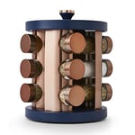 Tower T826022MNB Cavaletto 12 Jar Rotating Spice Rack with Pre-Filled Spices, Midnight Blue and Rose Gold