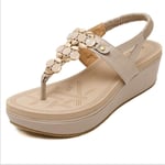 Women's Summer Sandals Casual Comfortable Flip Flops Beach Shoes Ankle T-Strap Flat Sandals for Women,Beige,37