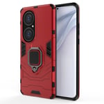 MOONCASE Case for Huawei P50 Pro, Dual Layer Hybrid Shockproof Protective Case with Ring Stand & Magnetic Car Mount Function Back Cover for Huawei P50 Pro 6.8" - Red