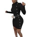 Womens Knitted Bodycon Sweater Mini Dress Long Sleeve Ribbed Black Xl