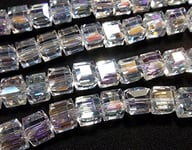20 Czech Crystal Beads Glass Beads – Crystal AB – 6 mm Cube Glass Ground Beads Fire-Polished Bead for Threading DIY Jewellery Making X235
