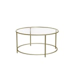 Runt soffbord, glasbord med stålram, vardagsrumsbord, soffbord, härdat glas, guld LGT21G