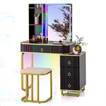 Sminkbord med LED-belysning Sminkbord med 7 dynamiska & 7 statiska dimbara LED-lampor svarta