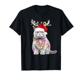 British Shorthair cat Santa Christmas Tree Lights Xmas T-Shirt
