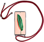 HALPP Compatible for Samsung Galaxy A81 case,Crystal Bumper Clear Silicone TPU Soft Flexible Cover Shell with Neck Cord Lanyard Strap - red