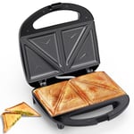 Snailar 2 Slice Sandwich Toaster with Triangle Plates, Non-Stick, PFOA Free, Cool Touch Handle, 750W, Black