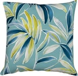 Linen Loft Duck Egg Blue and Green Tropical Leaf Jungle Filled Cushion. 100% Cotton. Double Sided 17x17 (43cm) Square. Banana Leaf Jungle Design. (Synthetic filled)