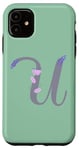 Coque pour iPhone 11 Vert élégant floral monogramme lettre U décontracté mode